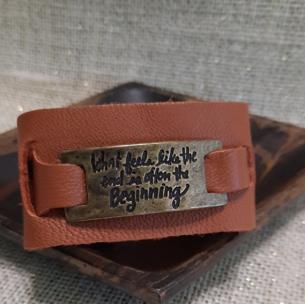 Brown Leather Bracelet with Inspirational Plaque